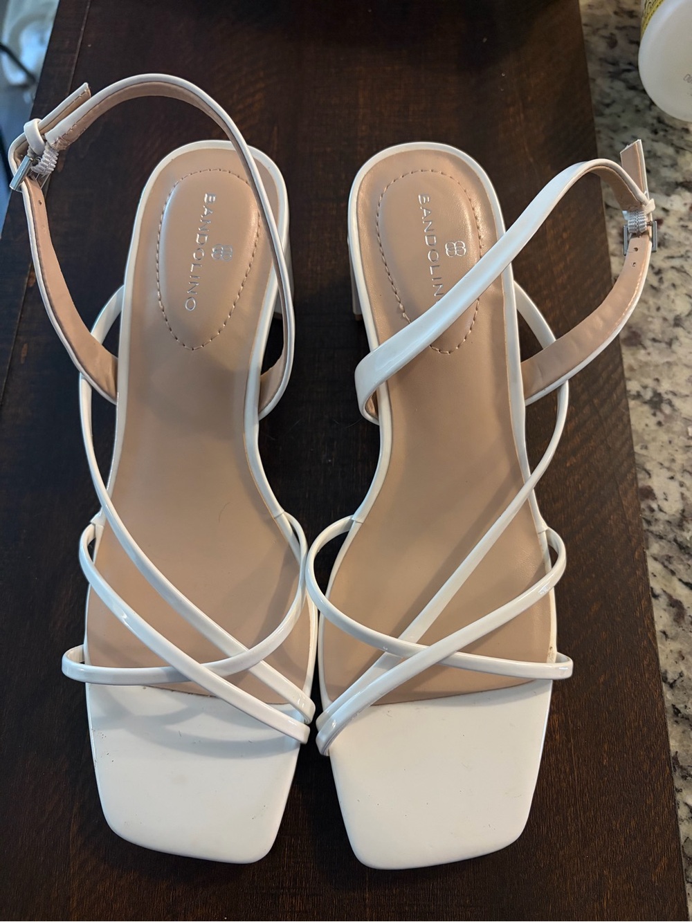 Bandolino White Strappy Square-Toe Slingback Sandals